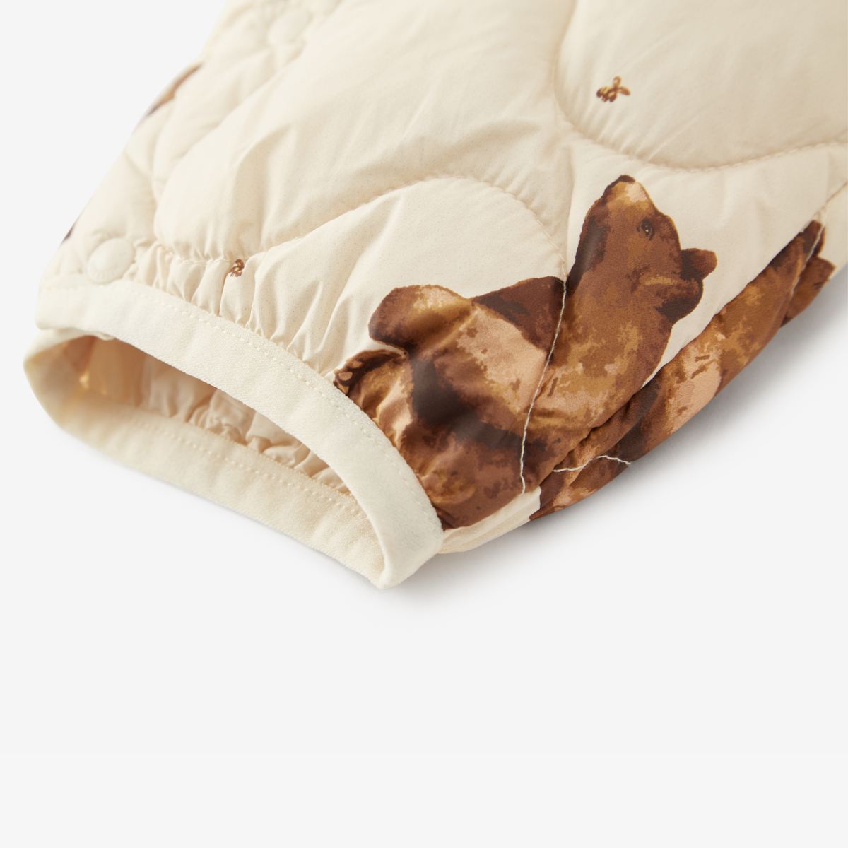 Honey Bear Lightweight Down Hooded Jumpsuit Sleeve Detail
