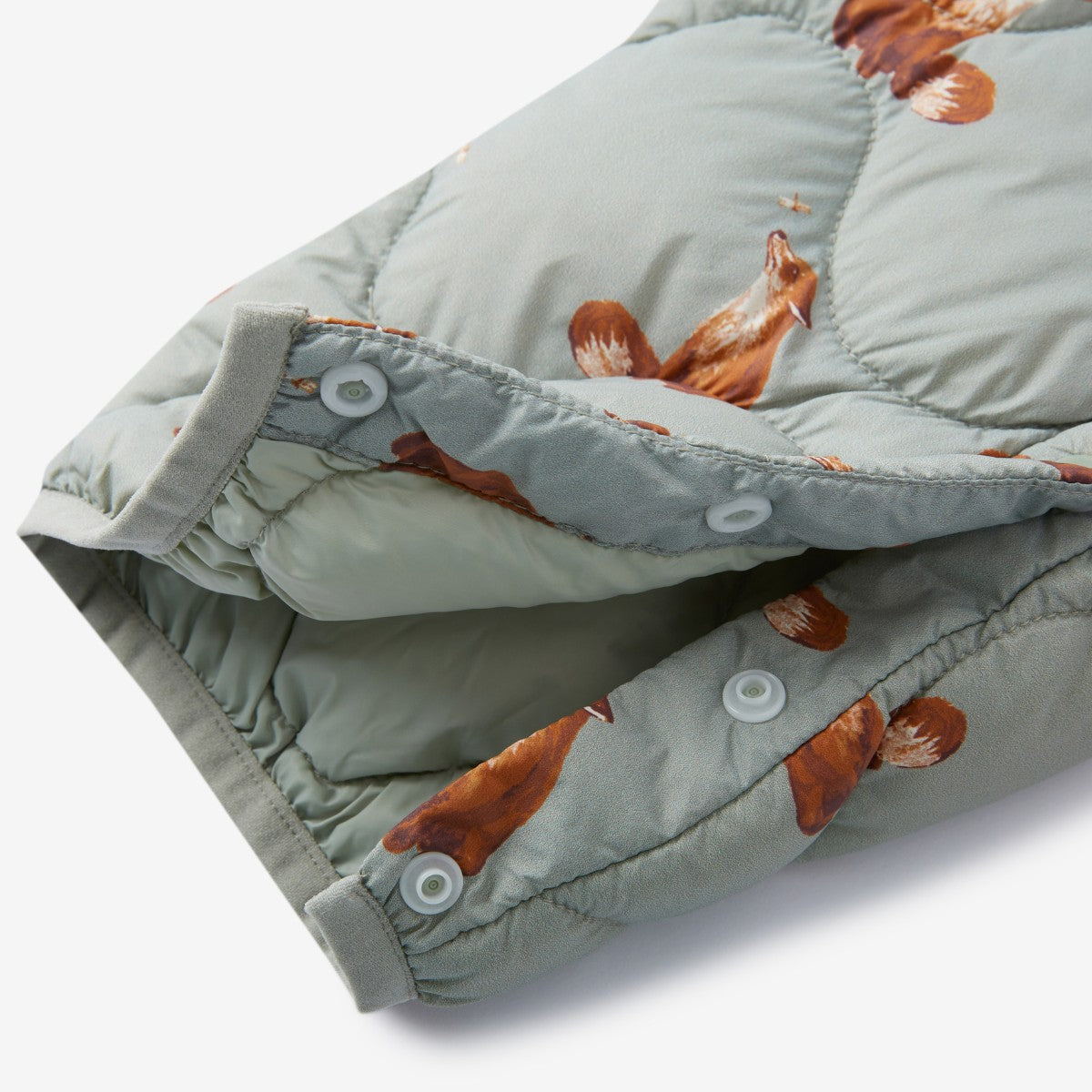 Fox Lightweight Down Hooded Jumpsuit Sleeve Button Detail