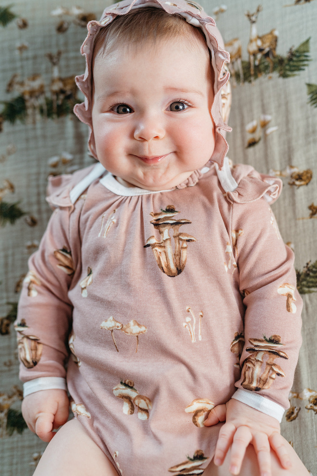 Mushroom Organic Cotton Ruffle Long Sleeve One Piece