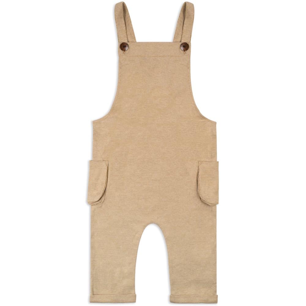 Baby or Child's Overalls in the Organic Cotton and Bamboo Blend Rust Pinstripe Fabric by Milkbarn Kids Front