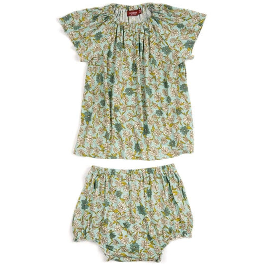 Blue Floral Bamboo Dress and Bloomers by Milkbarn Kids