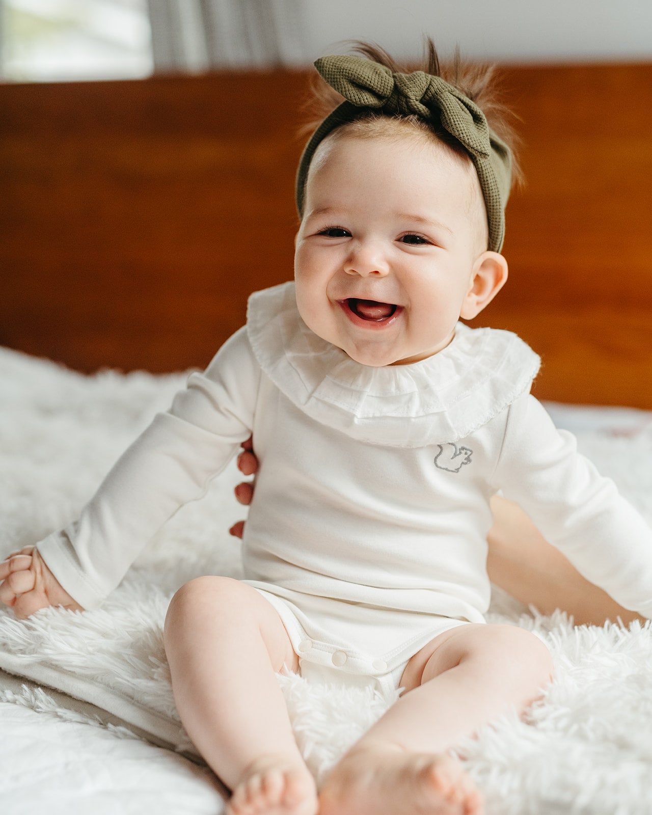 White Brushed Ruffled Collar LS One Piece