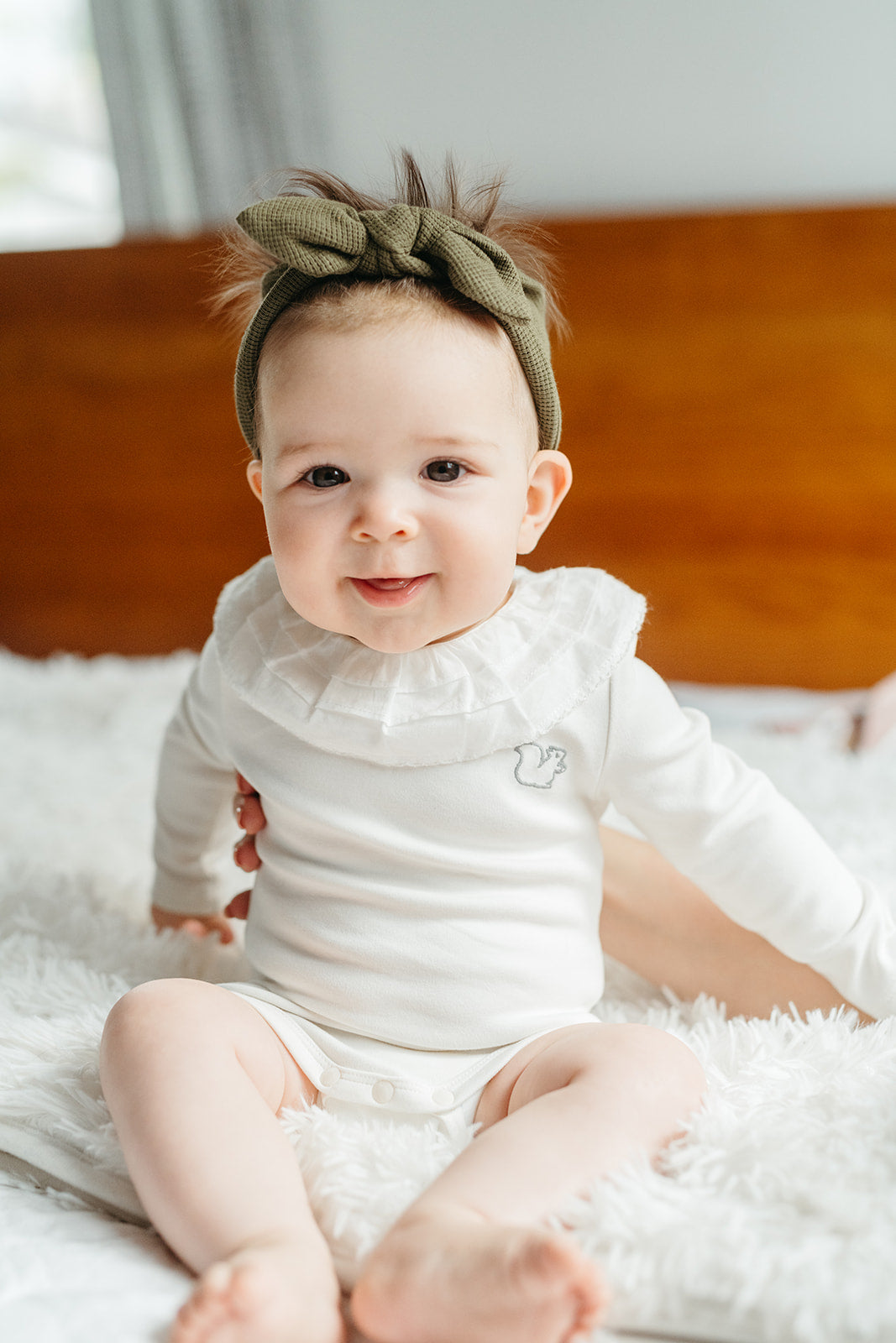 White Brushed Ruffled Collar LS One Piece