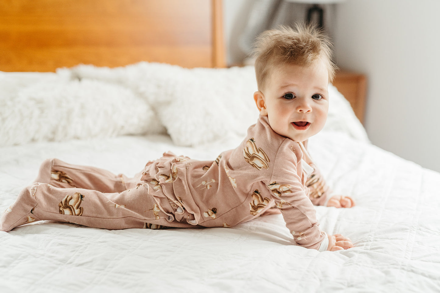Mushroom Organic Cotton Ruffle Footed Romper