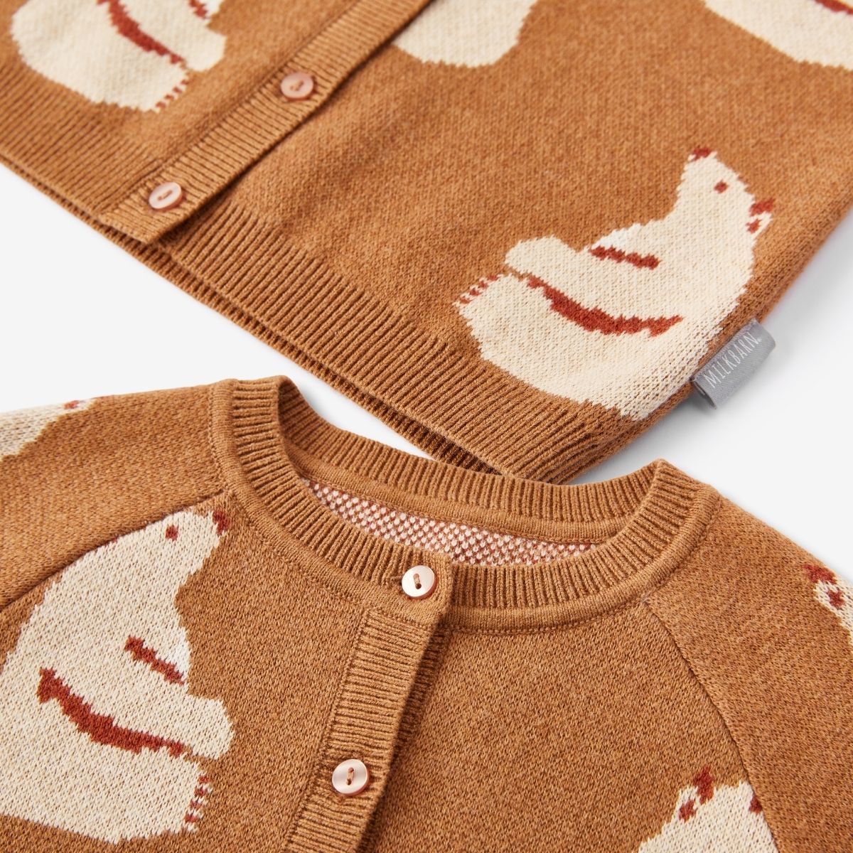 Honey Bear Knitted Birdseye Jacquard Cardigan Edge Detail