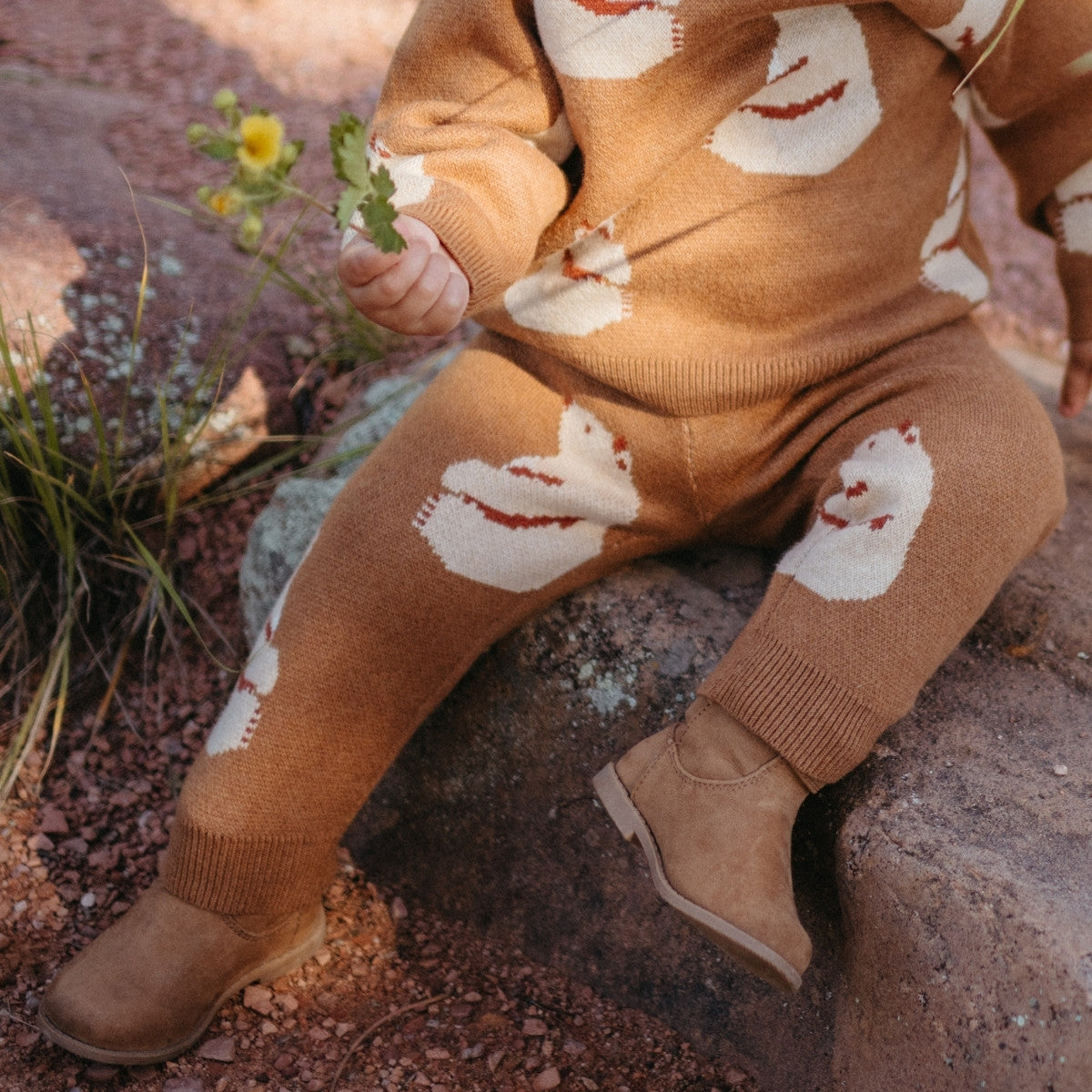 Honey Bear Knitted Birdseye Jacquard Sweatpants Waist and Leg Lifestyle 2