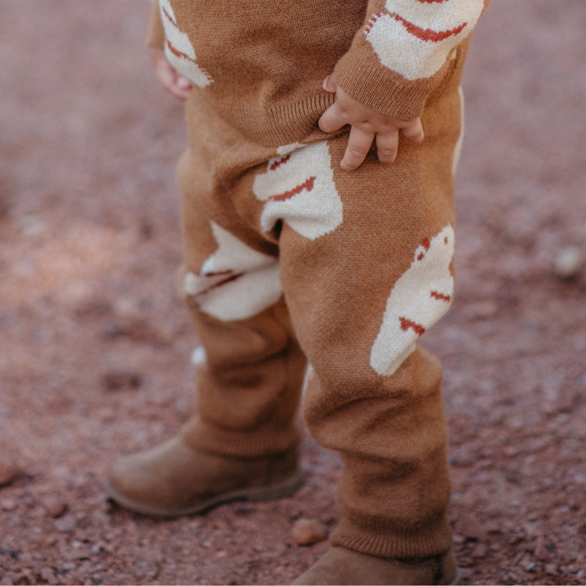 Honey Bear Knitted Birdseye Jacquard Sweatpants Waist and Leg Lifestyle