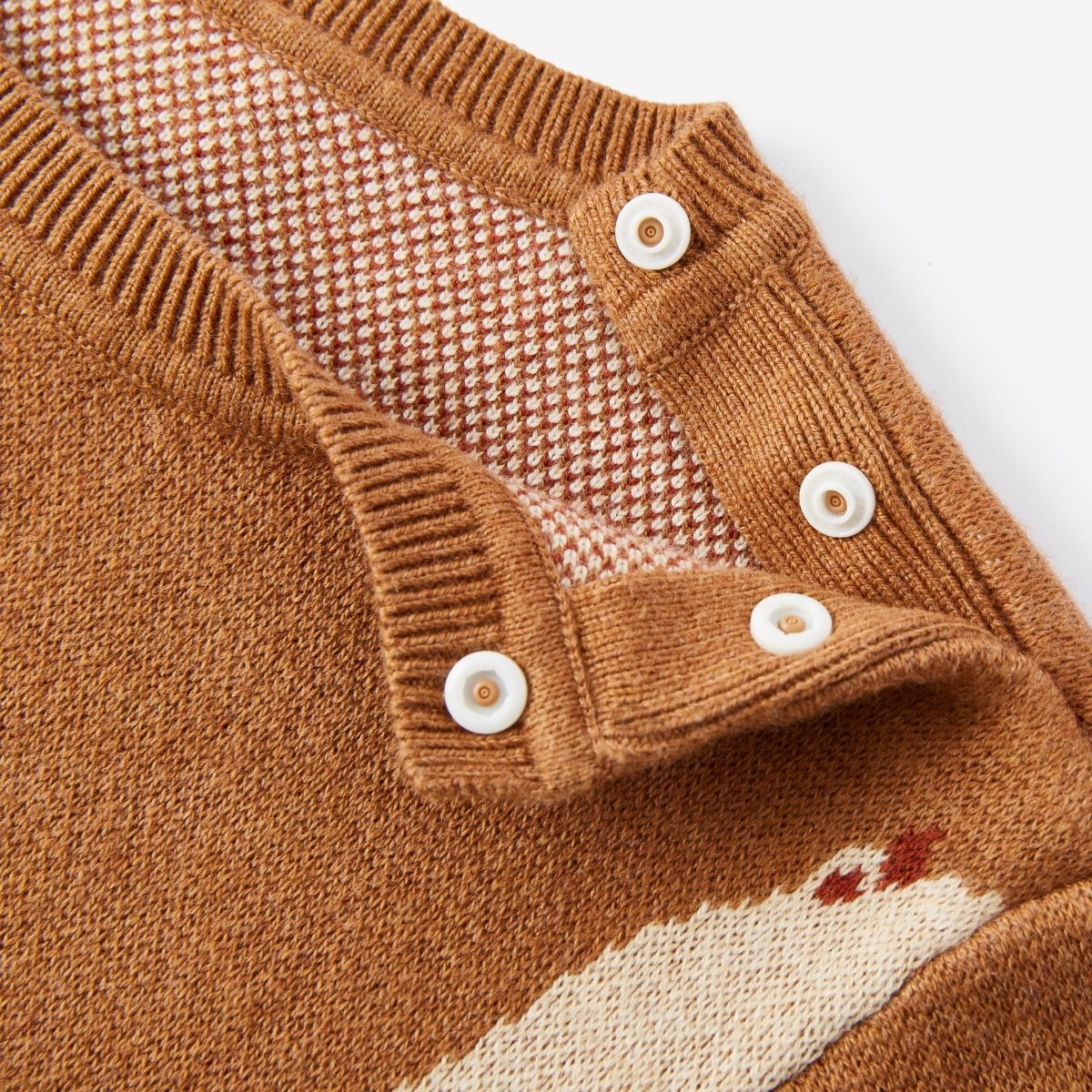 Honey Bear Knit Sweater Neck Snap Detail