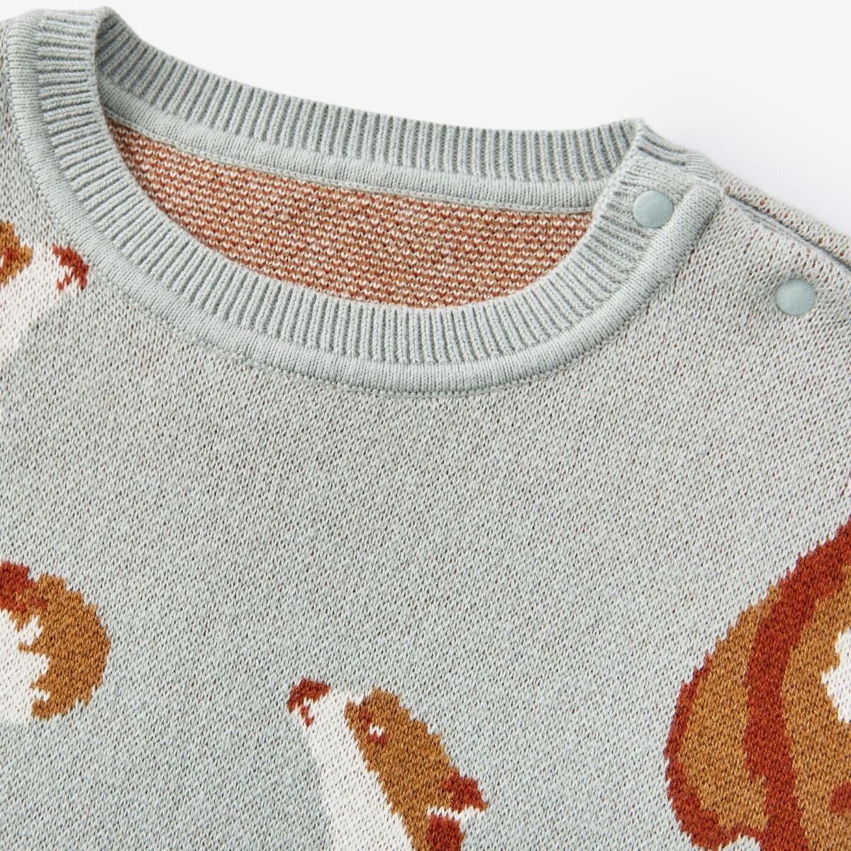 Fox Knitted Birdseye Jacquard Sweater Crew Neck
