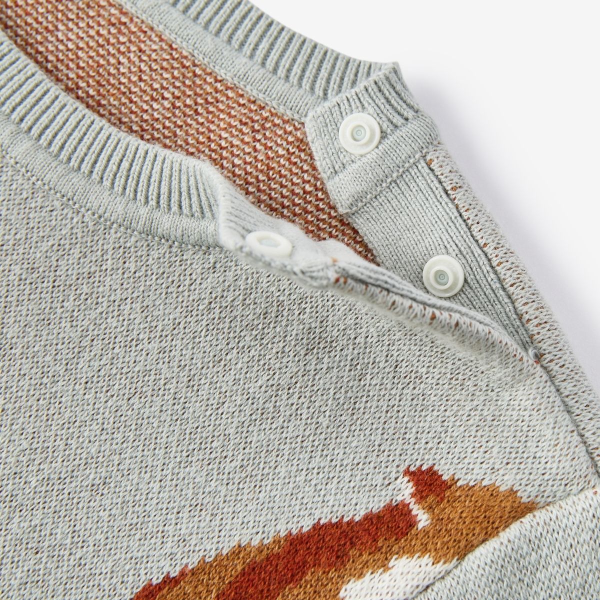 Fox Knitted Birdseye Jacquard Sweater Shoulder Snap Detail