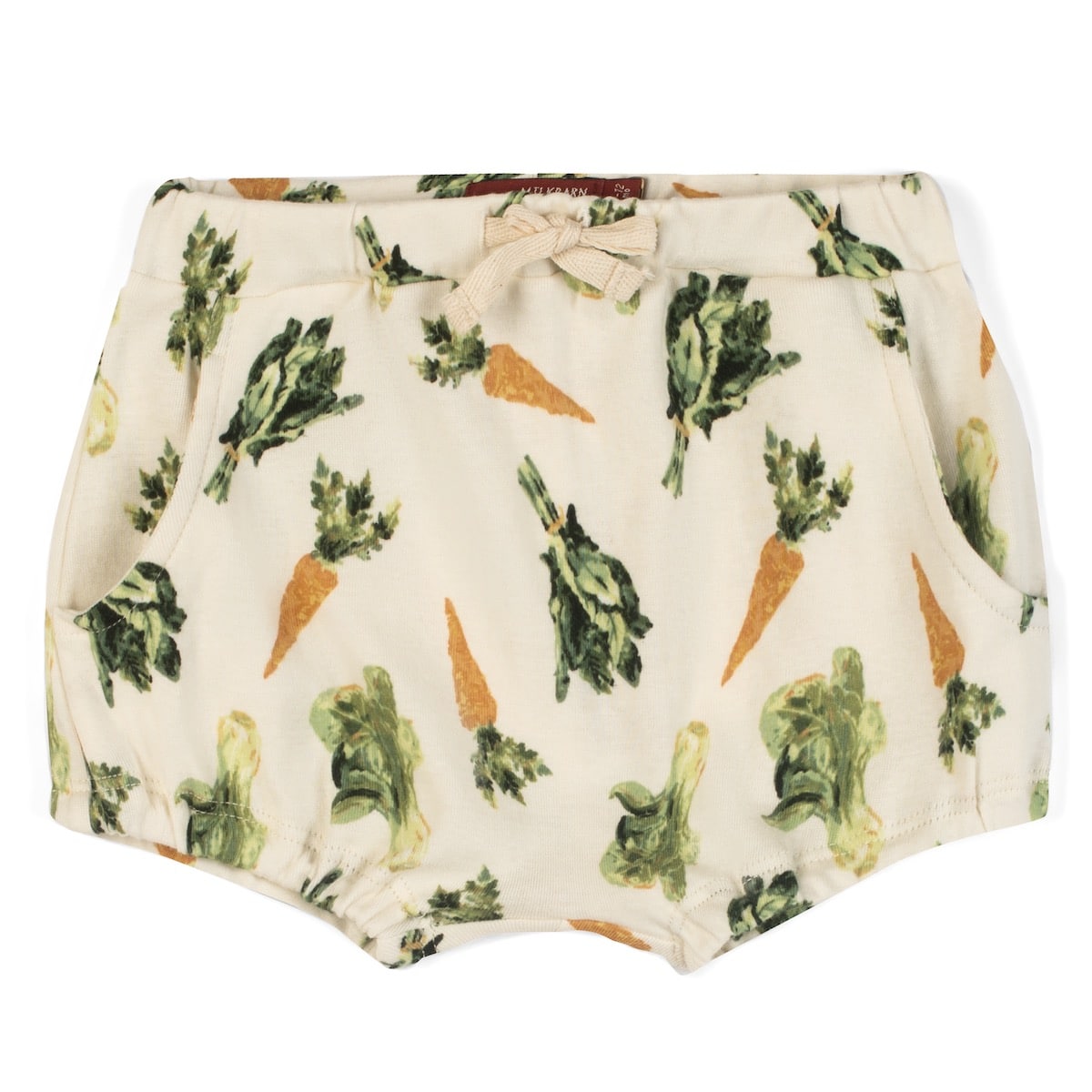 Milkbarn Kids Organic Knit Cotton Pocket Bloomer baby Apparel Bottoms in Fresh Veggies fabric Front