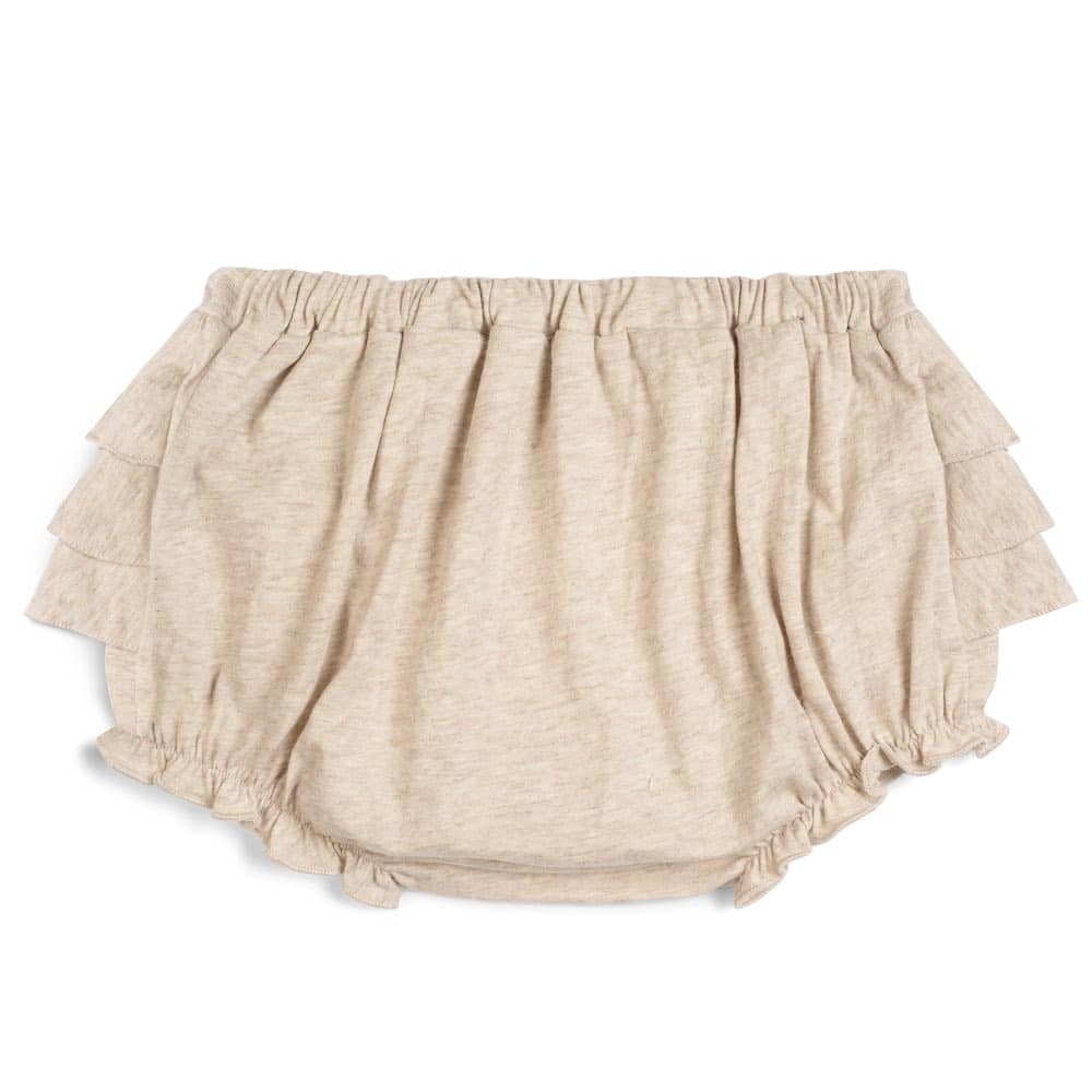 Baby Girl Ruffle Bloomer in the Organic Cotton Heathered Oatmeal Fabric by Milkbarn Kids