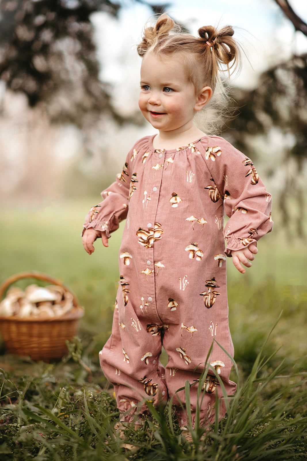 Mushroom Corduroy Ruffle Snap Jumper