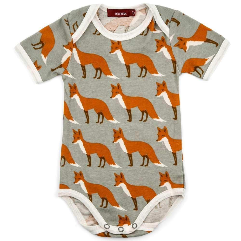 Milkbarn Kids Organic Baby One Piece or Onesie in the Orange Fox Print