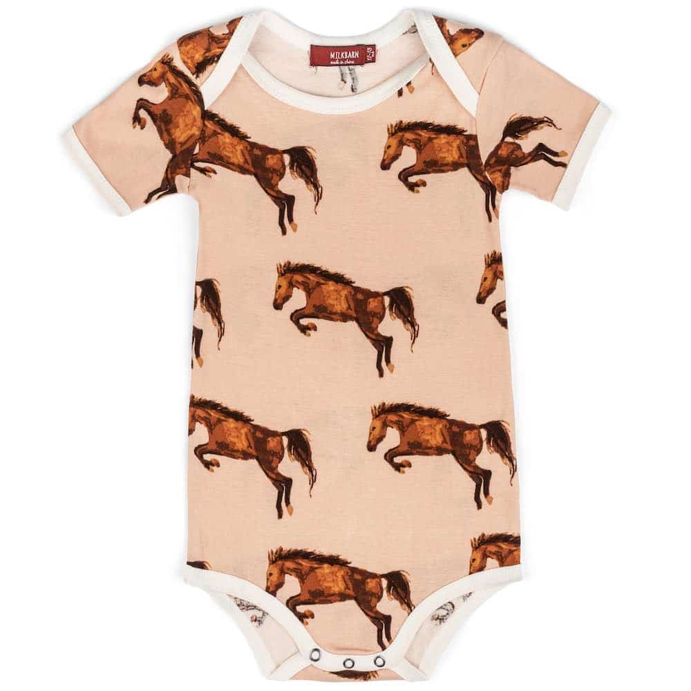 Milkbarn Kids Organic Cotton Baby One Piece or Onesie in the Horse or Stallion or Mare Print