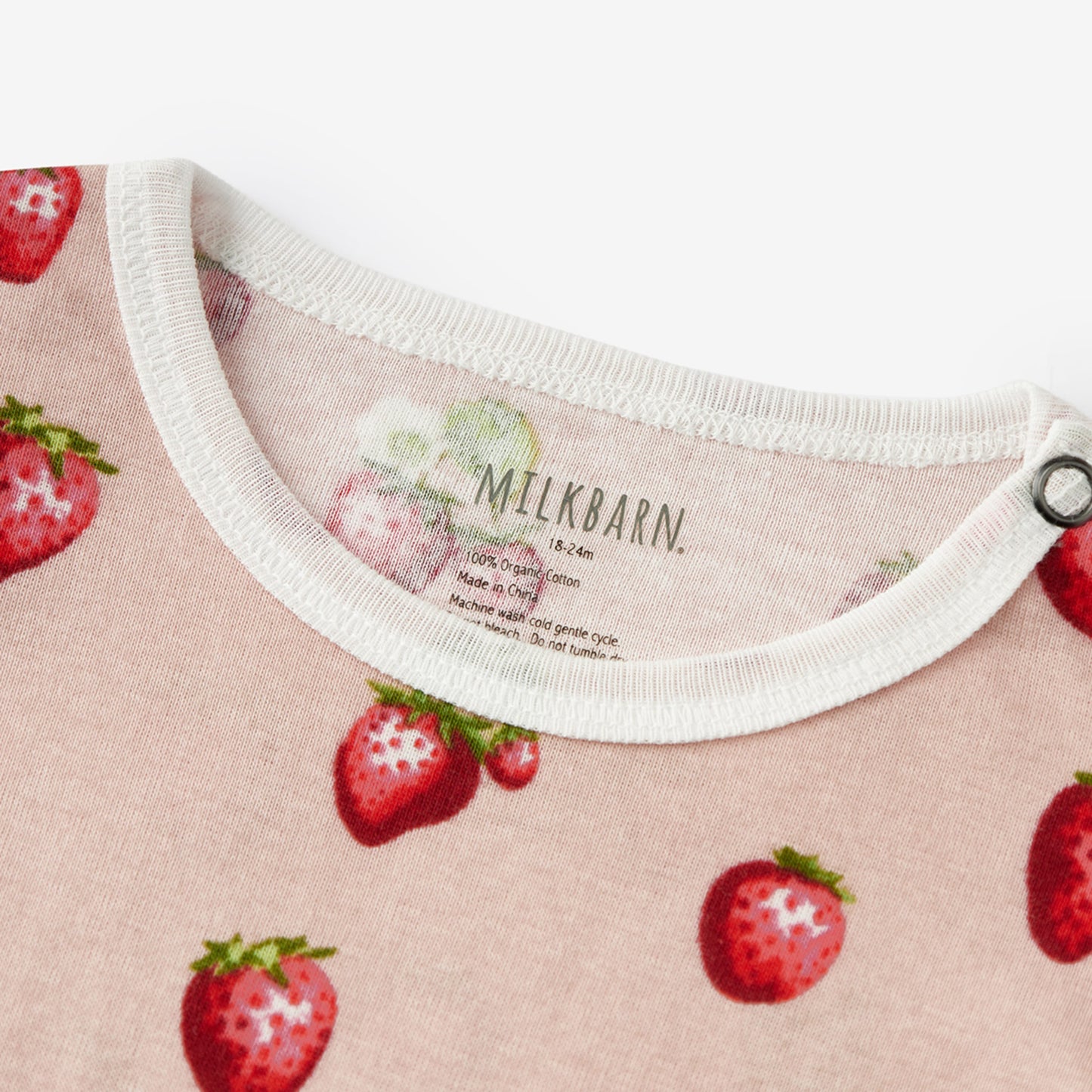 Milkbarn Kids Organic Cotton Cotton Ruffle One Piece baby Apparel One Piece in Strawberry fabric Detail