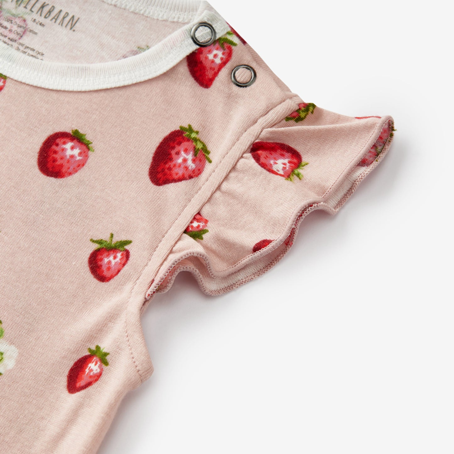 Milkbarn Kids Organic Cotton Cotton Ruffle One Piece baby Apparel One Piece in Strawberry fabric View