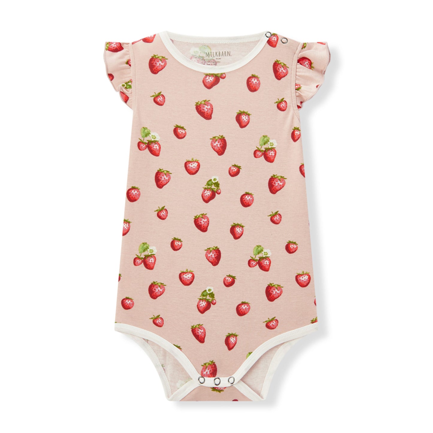 Milkbarn Kids Organic Cotton Cotton Ruffle One Piece baby Apparel One Piece in Strawberry fabric Front