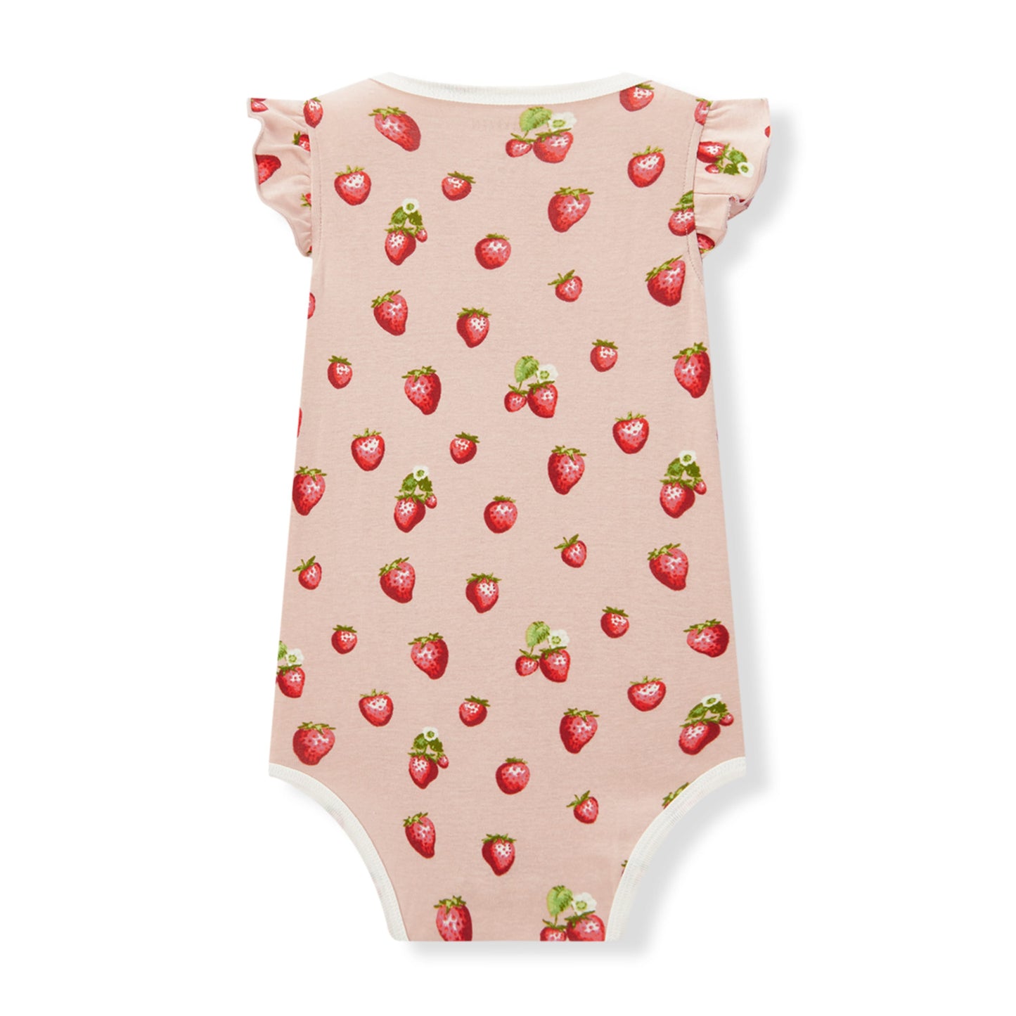Milkbarn Kids Organic Cotton Cotton Ruffle One Piece baby Apparel One Piece in Strawberry fabric Back