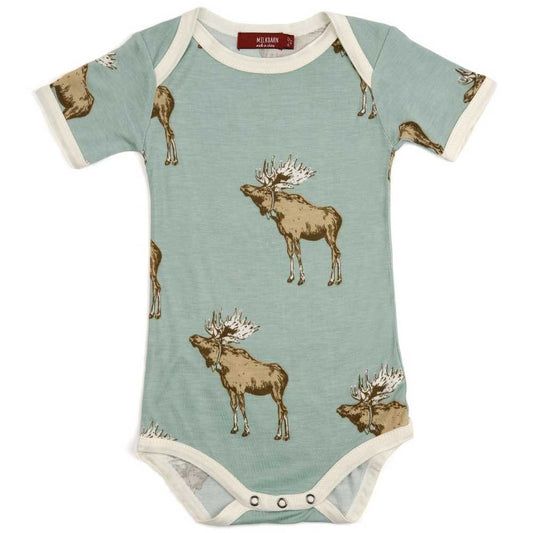 Milkbarn Kids Bamboo Baby One Piece or Onesie in the Blue Moose Wildlife Print