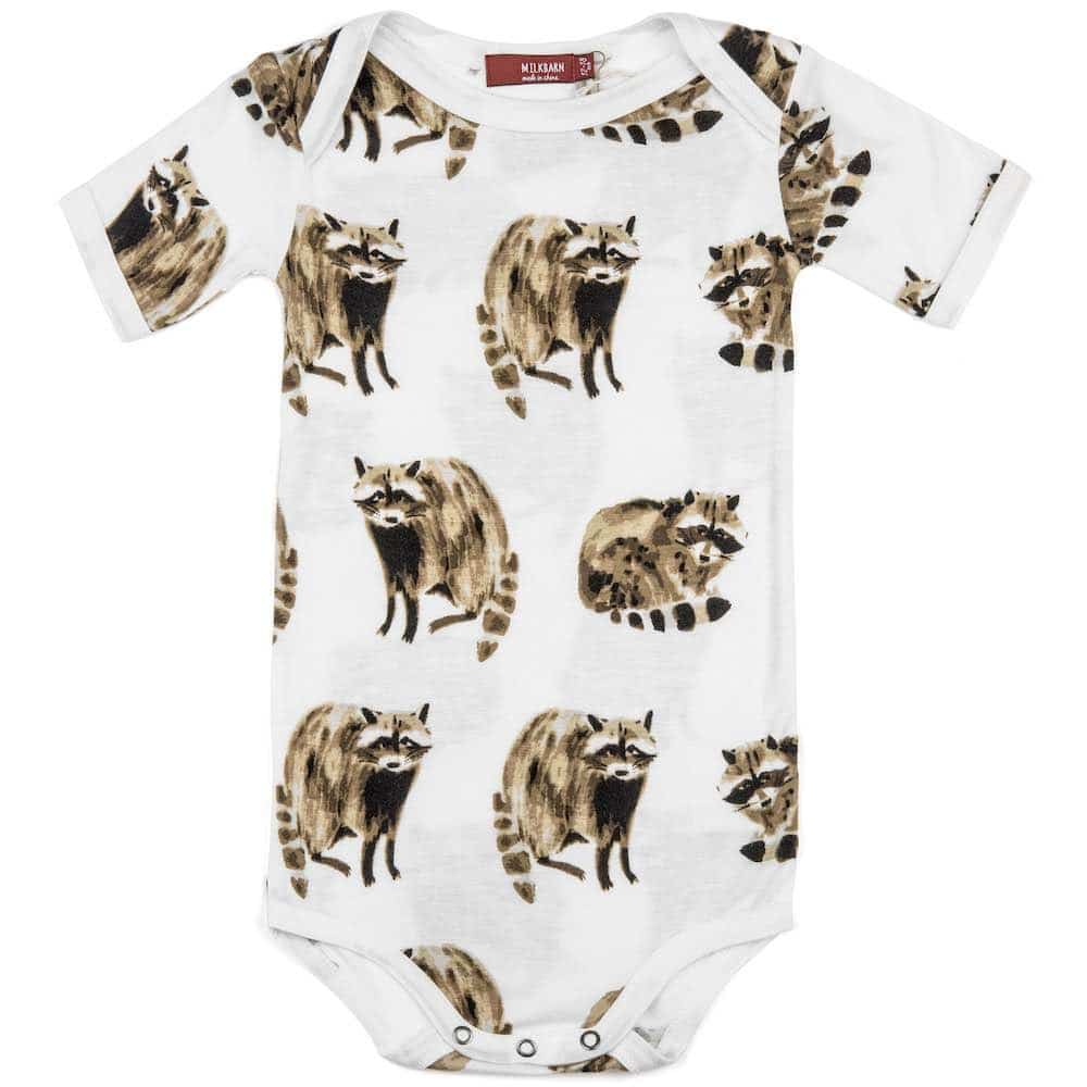 Milkbarn Kids Bamboo Baby One Piece or Onesie in the Raccoon Print