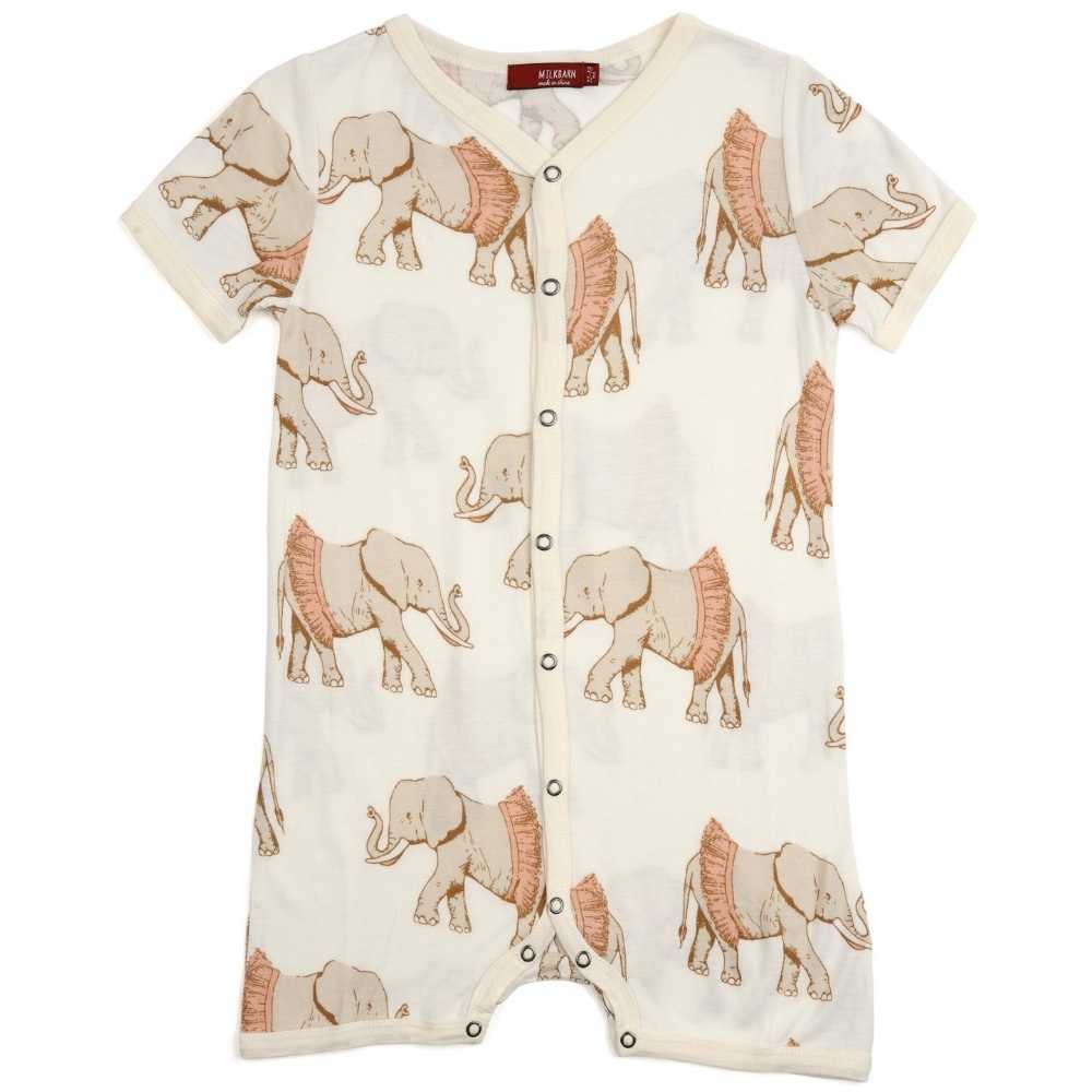 Milkbarn Kids Bamboo Baby Shortall, Baby Playsuit or Short Overalls in the Tutu Elephant Print