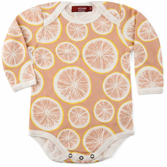 Milkbarn Kids Organic Cotton Baby Long Sleeve One Piece or Onesie in the Grapefruit Print