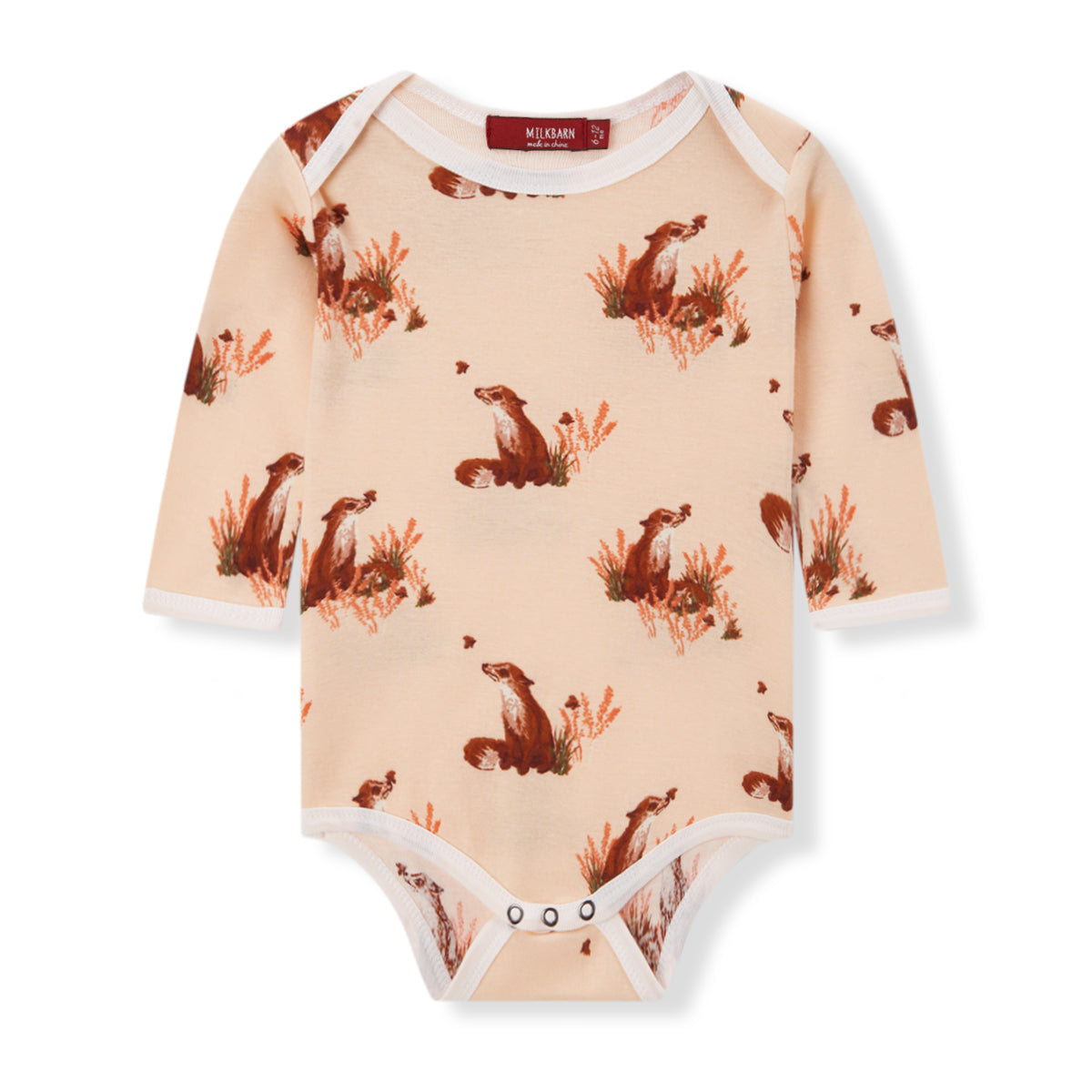 Milkbarn Kids Organic Knit Cotton Long Sleeve One Piece baby Apparel One Piece in Floral Fox fabric Front