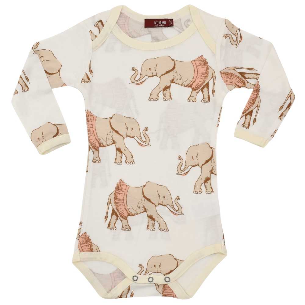 Milkbarn Kids Bamboo Baby Long Sleeve One Piece or Onesie in the Tutu Elephant Print