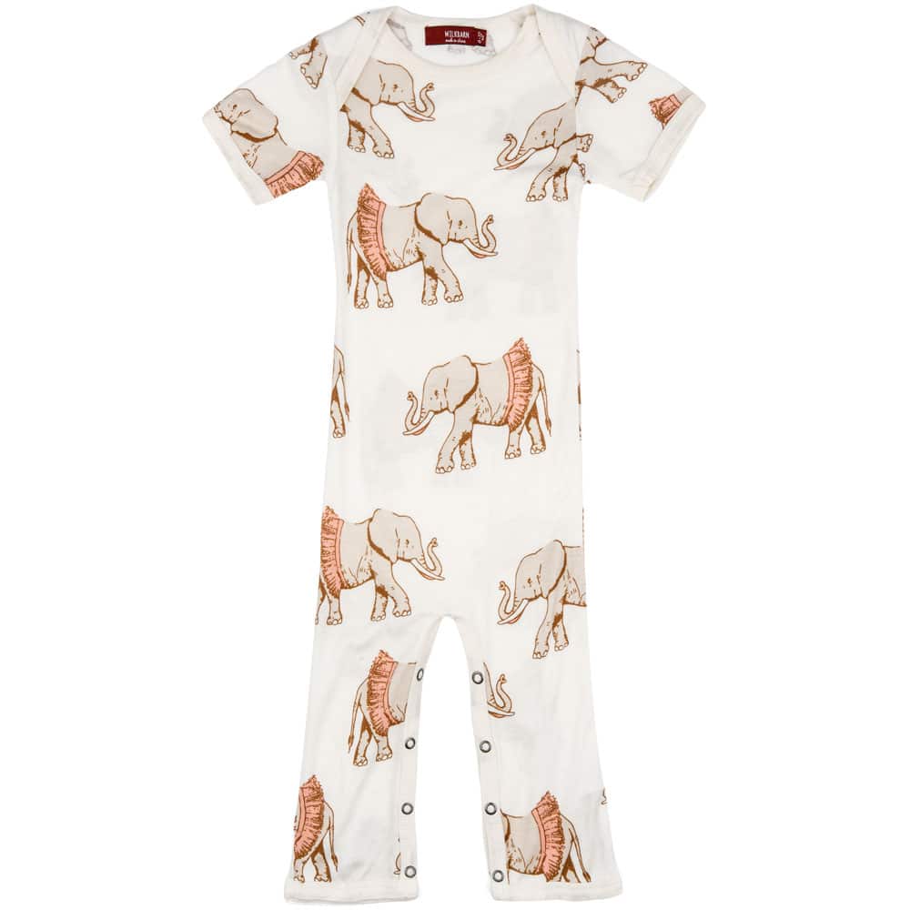 Milkbarn Kids Bamboo Romper or Jumpsuit in the Tutu Elephant Print