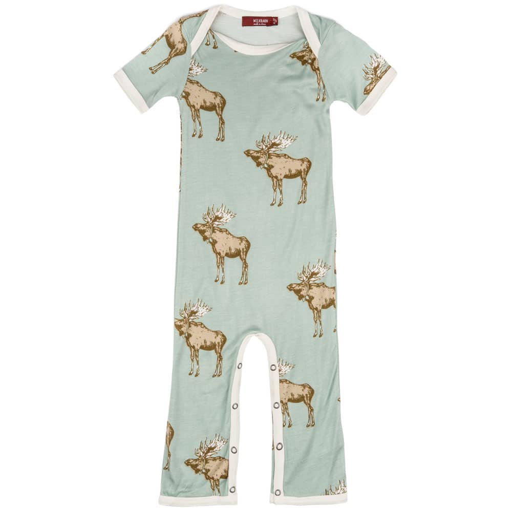 Milkbarn Kids Bamboo Romper or Jumpsuit in the Blue Moose Print