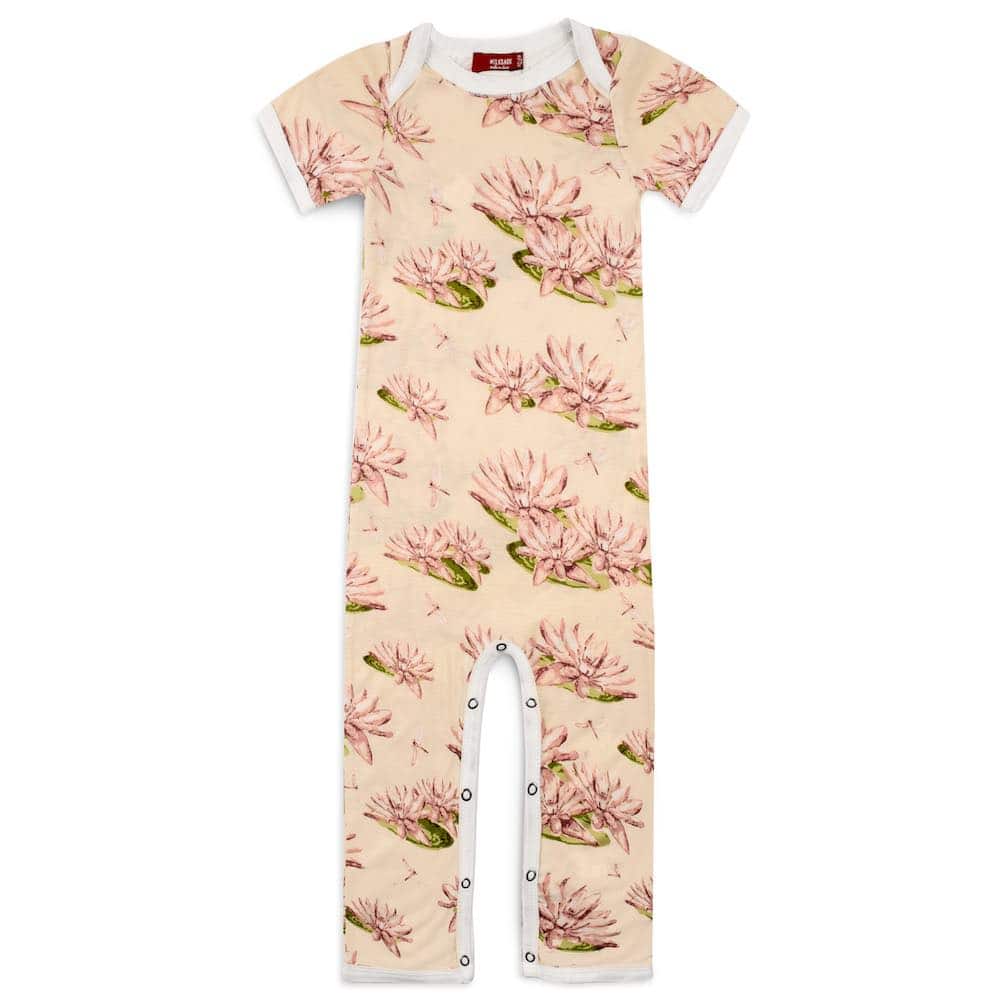 Bamboo Baby Romper Jumpsuit in the Water Lily Print by Milkbarn Kids