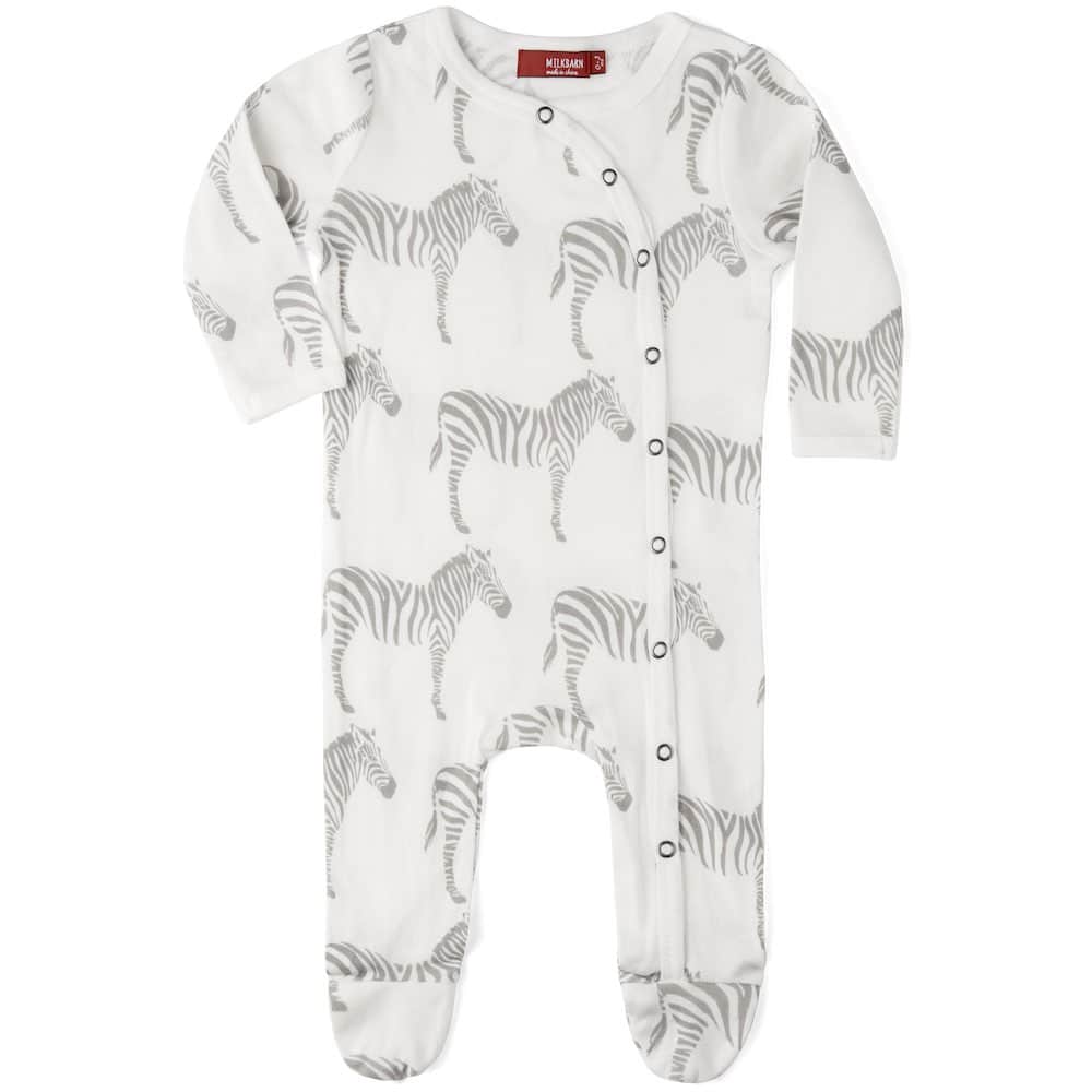 Grey Zebra Organic Cotton Snap Footed Romper