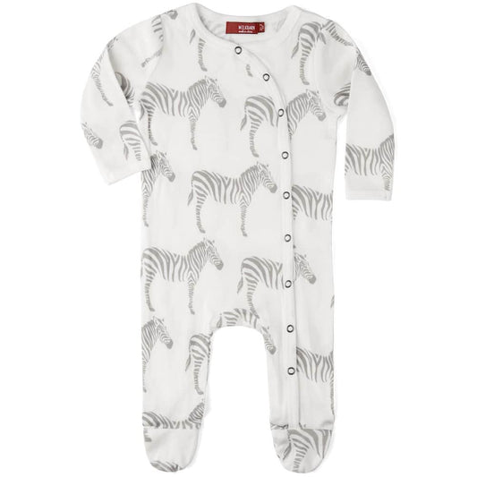 Grey Zebra Organic Cotton Snap Footed Romper