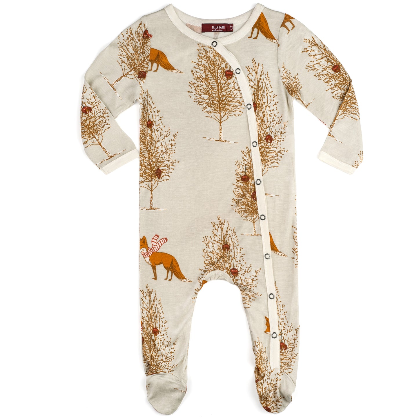 Christmas Fox Bamboo Snap Footed Romper