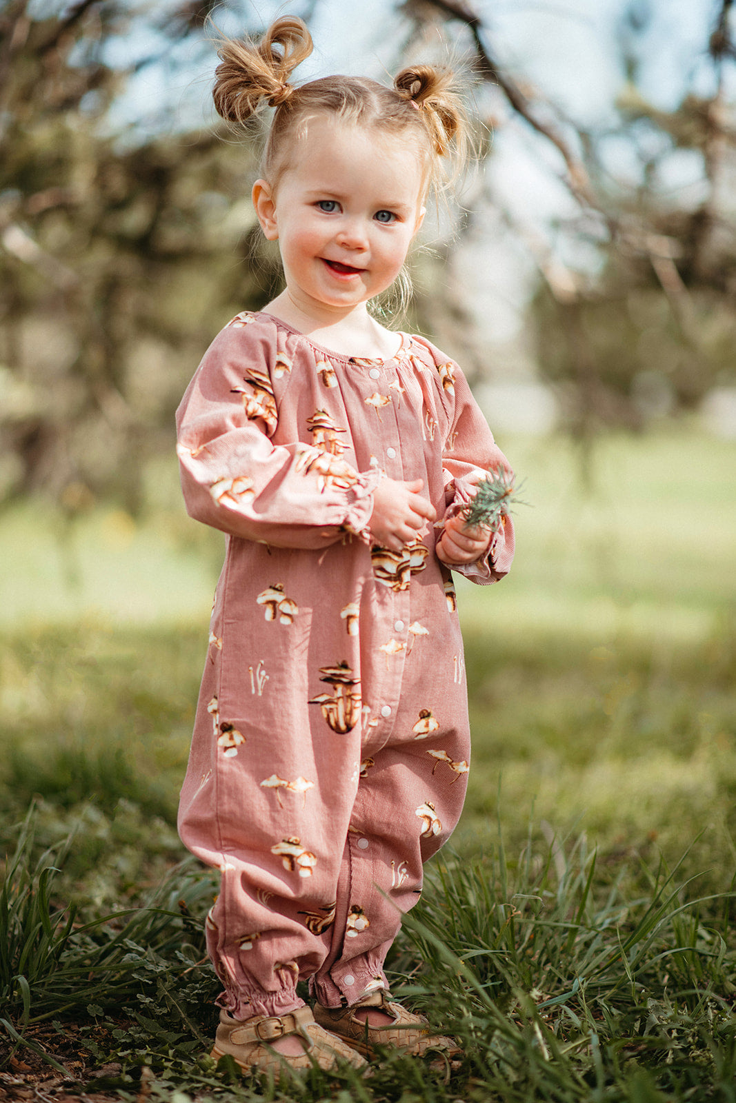 Mushroom Corduroy Ruffle Snap Jumper