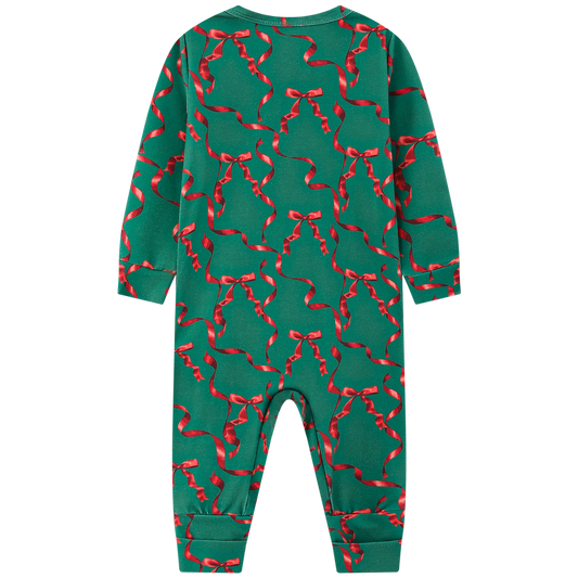 Cotton Stretch Zipper Pajama Holiday Ribbon
