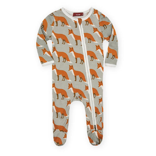 Orange Fox Zipper Footed Romper by Milkbarn Kids