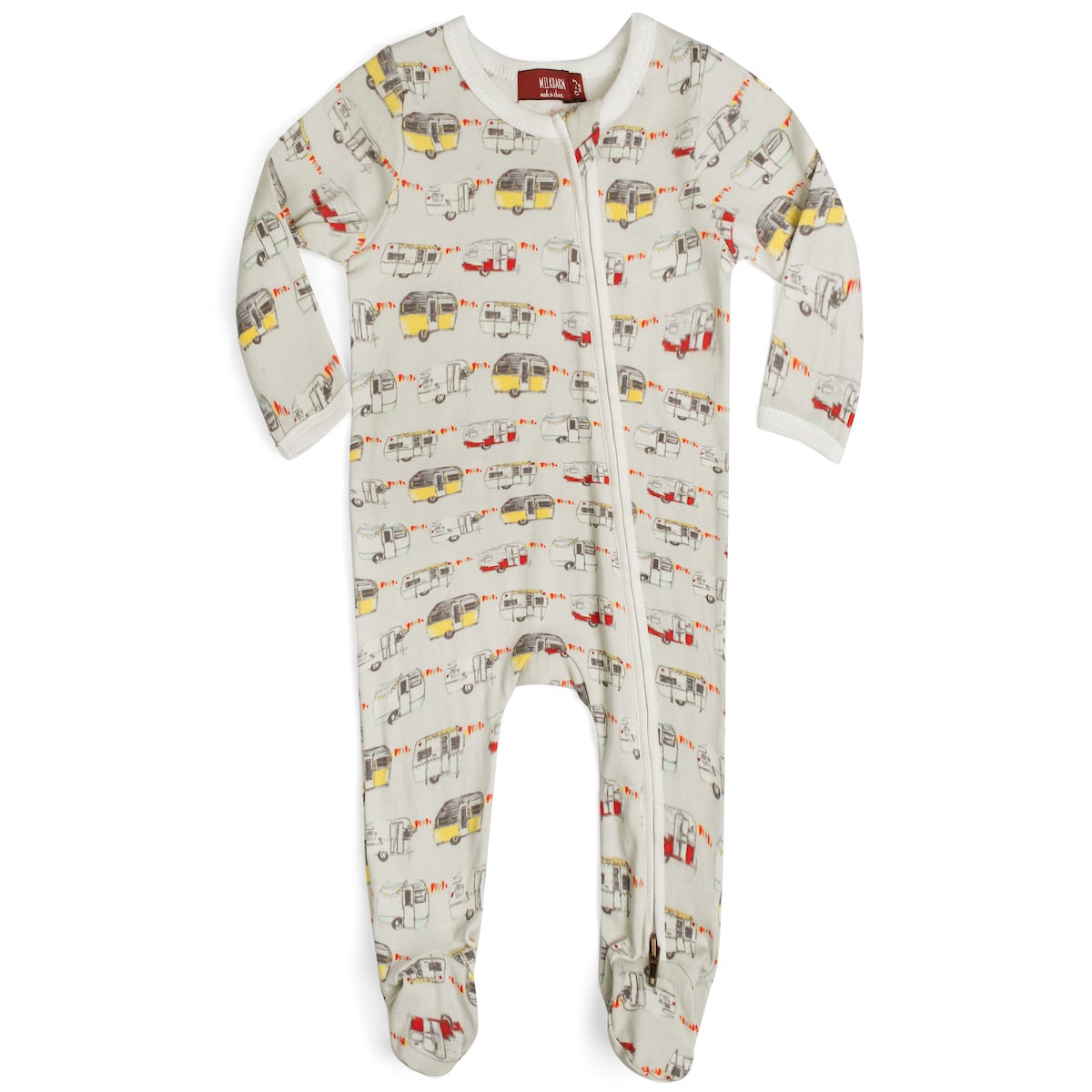 Vintage Trailers Organic Zipper Footed Romper
