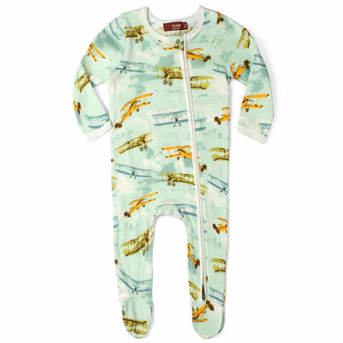 Vintage Planes Orgain Zipper Footed Romper
