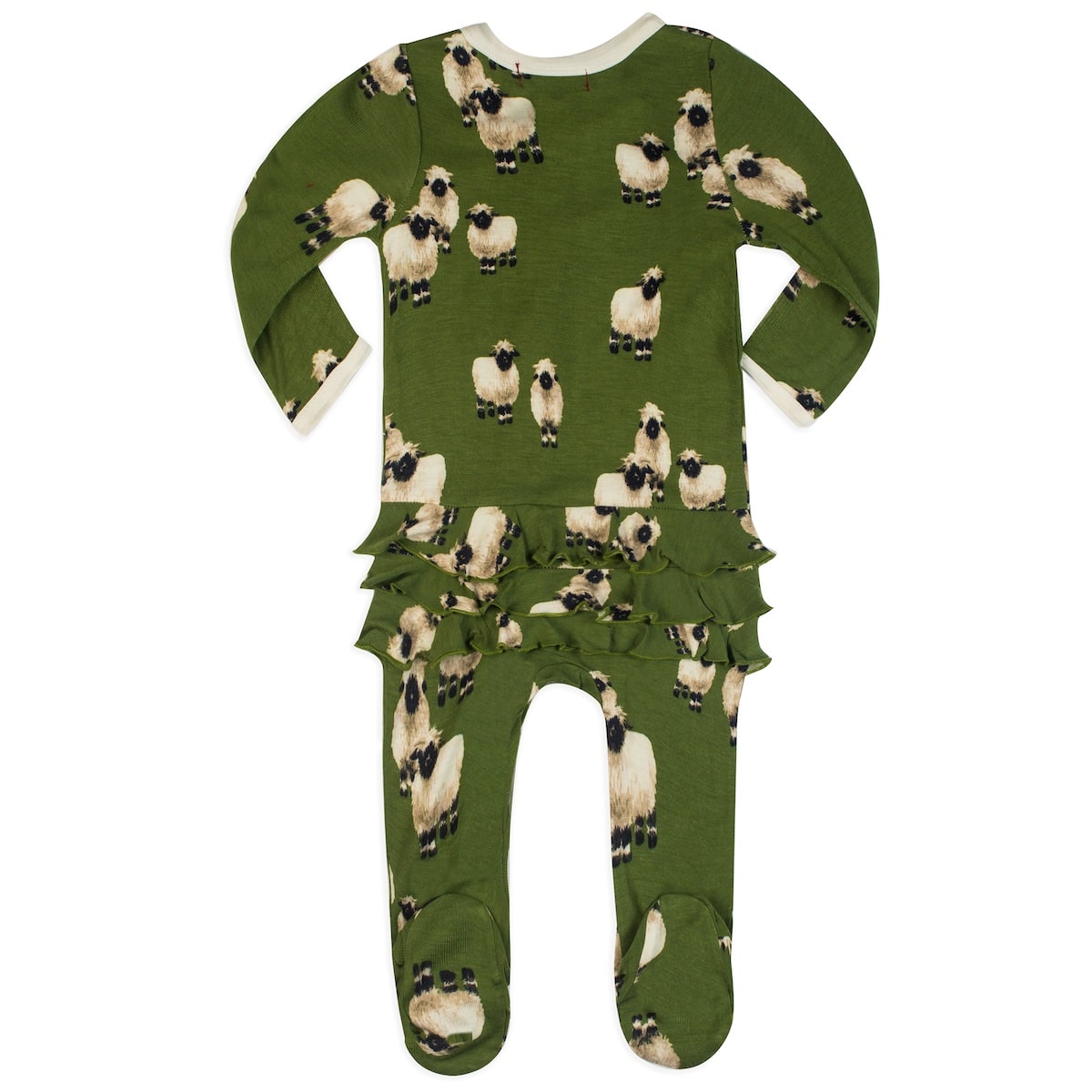 Valais Sheep Ruffle Zipper Footed Romper Back by Milkbarn