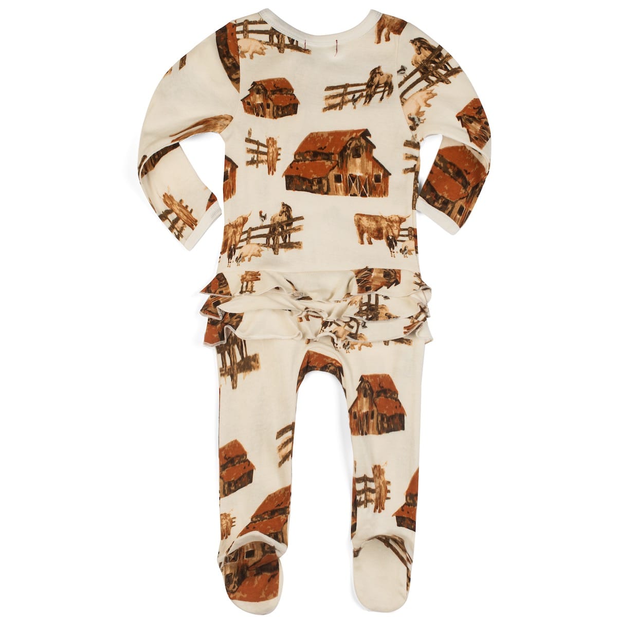 Homestead Organic Ruffle Zipper Footed Romper Back by Milkbarn