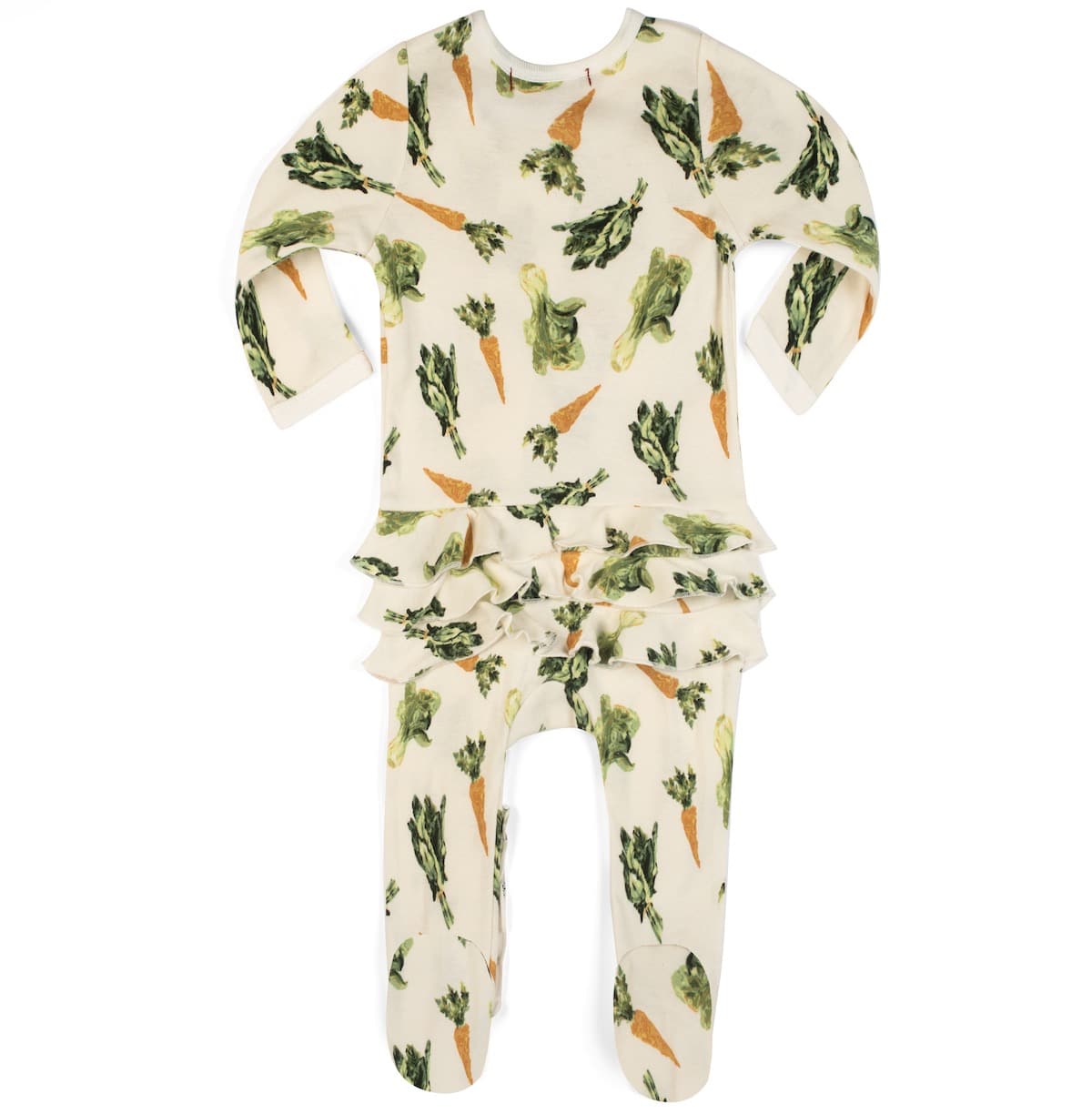 Fresh Veggies Organic Ruffle Zipper Footed Romper Rear by Milkbarn