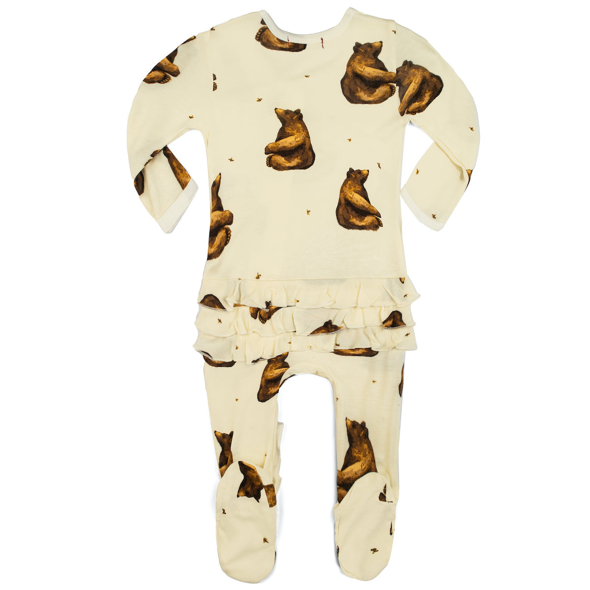 39137-2 - Honey Bear Bamboo Ruffle Zipper Footed Romper