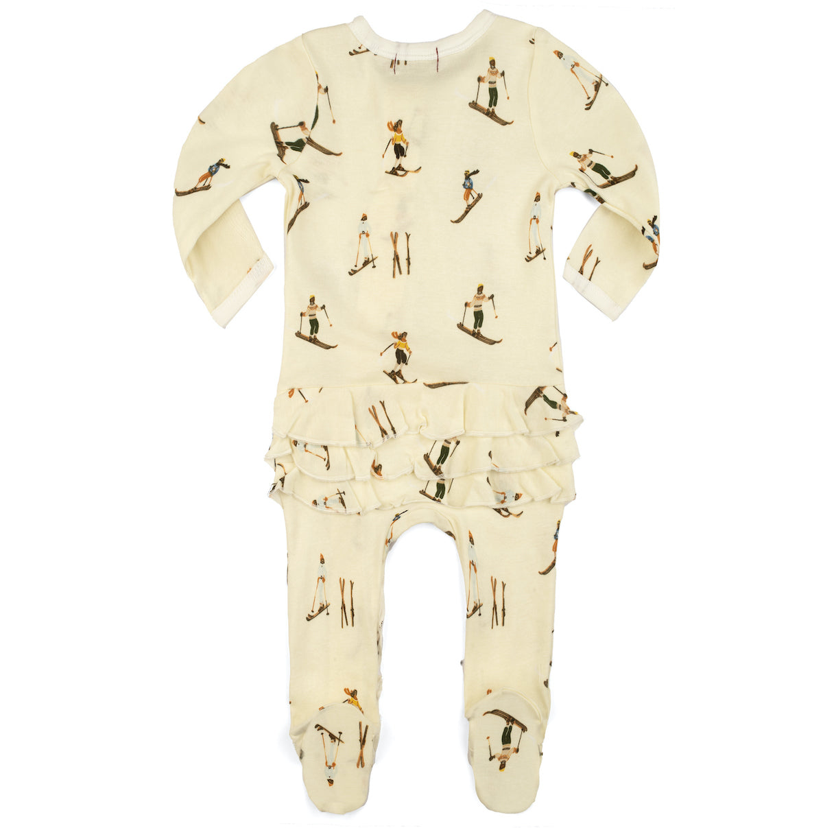 39141-2 - Vintage Natural Ski Organic Cotton Ruffle Zipper Footed Romper