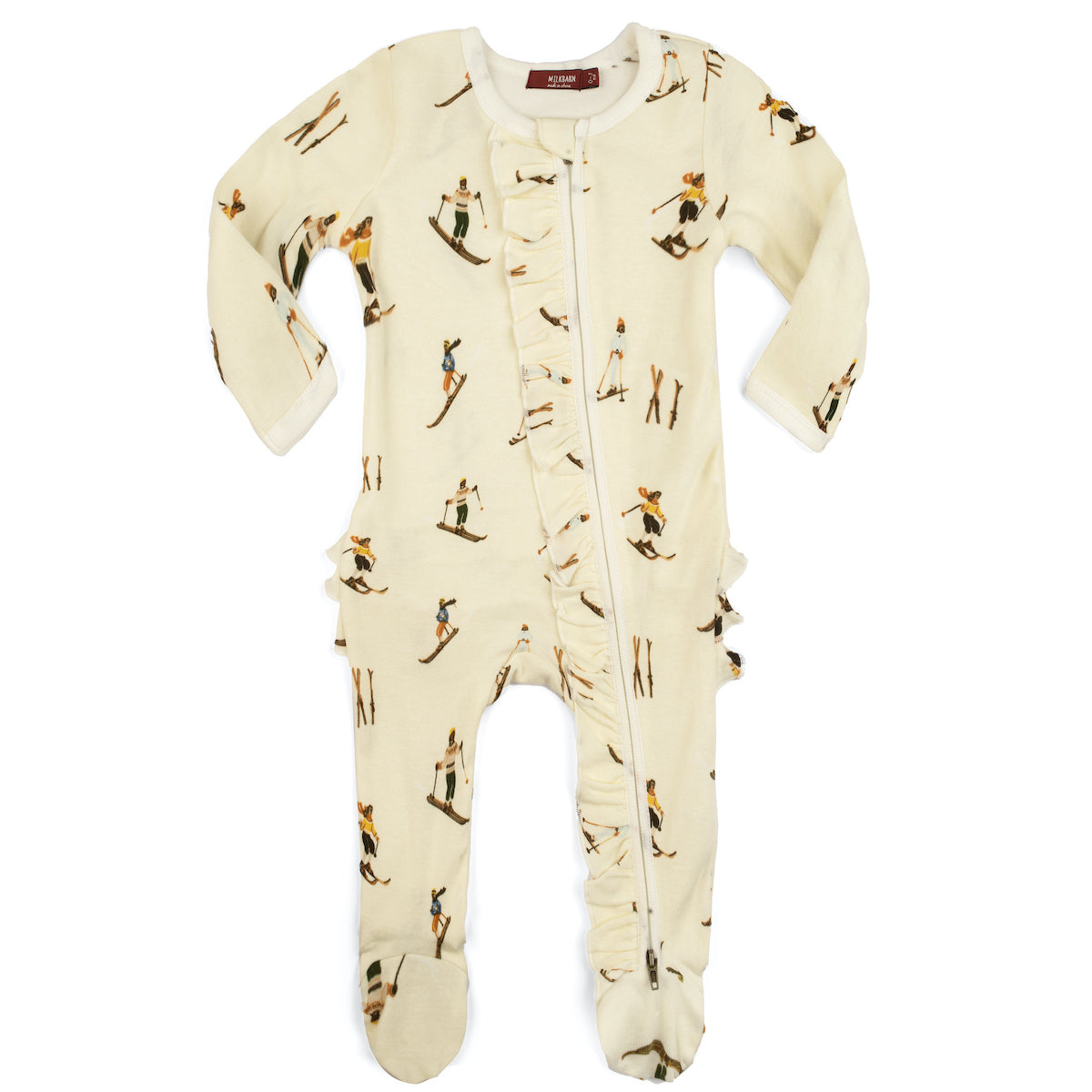 39141 - Vintage Natural Ski Organic Cotton Ruffle Zipper Footed Romper