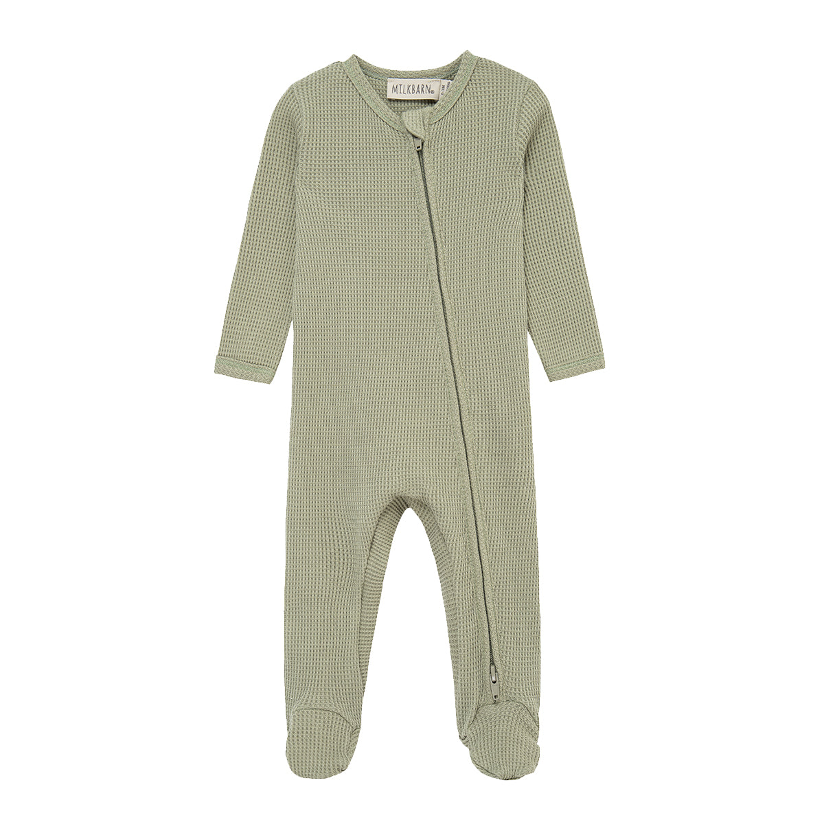 Tea Waffle Zipper Footed Romper