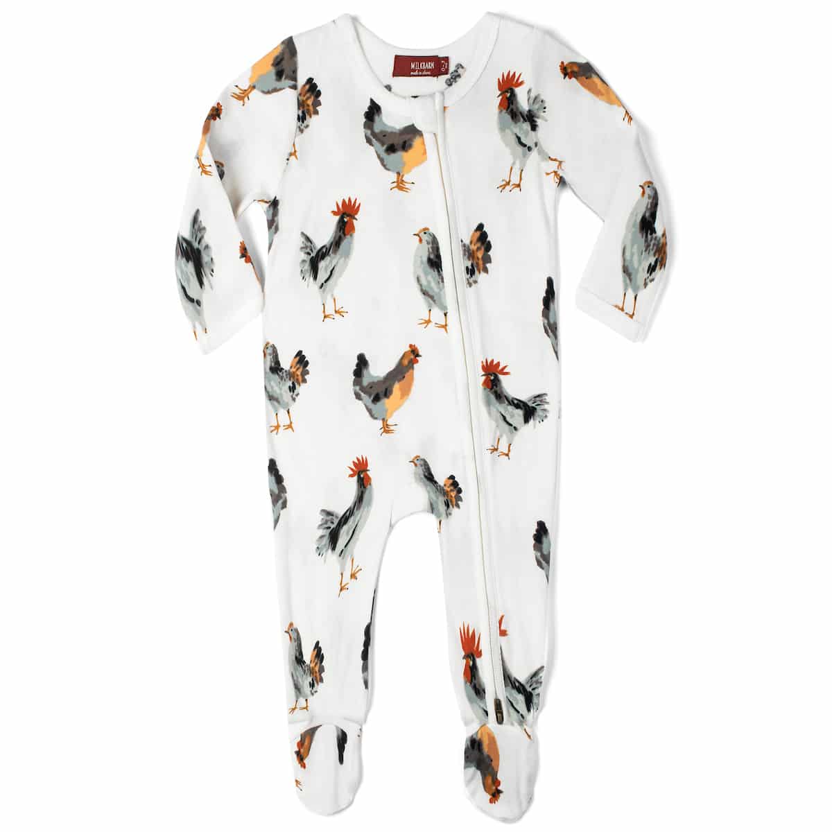 Chicken Organic Zipper Footed Romper