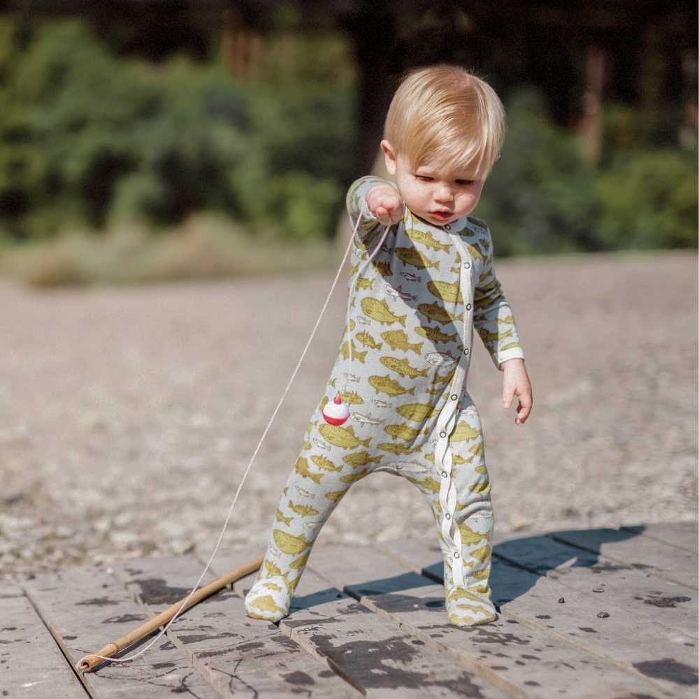Milkbarn Footed Romper - Blue Fish - Bamboo