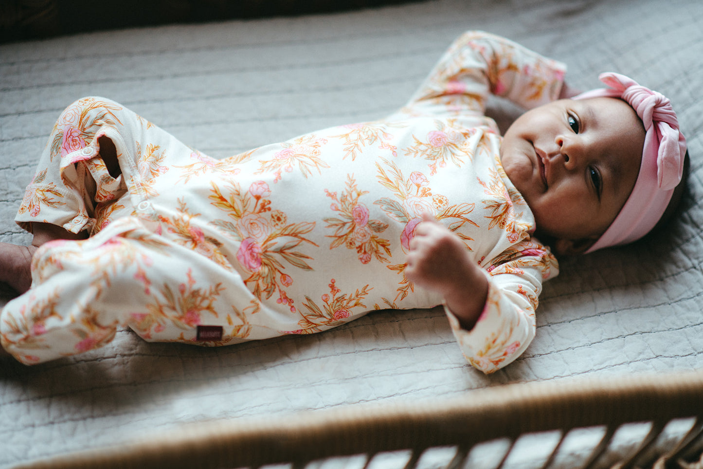 Vintage Floral Bamboo Stretch Long Sleeve Romper